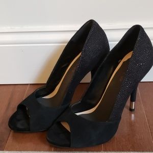 BCBG | 4 inch black open toed heels
